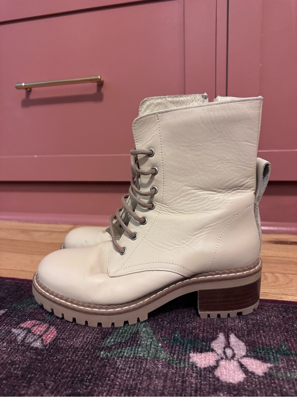 BERTUCHI Made In Spain Bone Leather Lace-Up Side-Zip Combat Boots EU 38
